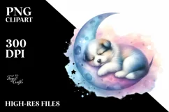 Colorful Baby Dog Moon | Sublimation Clipart Product Image 1
