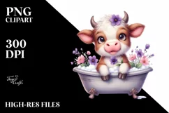 Cute Highland Cow with Violet in Bath Tub | Clipart Product Image 2
