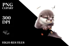 Baby Otter on Spring Flower PNG Product Image 2