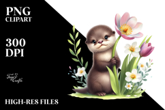 Baby Otter on Spring Flower PNG Product Image 2