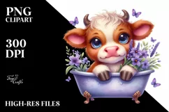 Cute Highland Cow with Violet in Bath Tub | Clipart Product Image 3