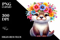 Cute Cartoon-Style Watercolor Otter Vibrant Colors Flower Product Image 3