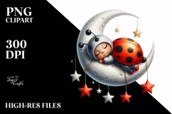 Vibrant Baby Ladybug Moon Stars | Clipart Product Image 1