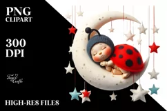 Vibrant Baby Ladybug Moon Stars | Clipart Product Image 1