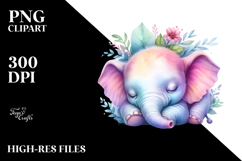Baby Elephant Watercolor Sleeping Pastel Product Image 2