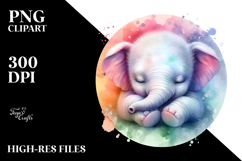 Baby Elephant Watercolor Sleeping Pastel Product Image 2