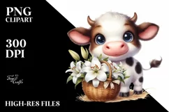 Colorful Smiling Highland Cow Lily Basket Clipart Product Image 3