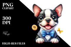Cute Boston Terrier Dog with Big Eyes, PNG Product Image 2