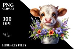 Cute Highland Cow with Lobelia in Recipient | Clipart Product Image 3