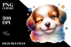 Colorful Baby Dog Winking | Sublimation Clipart Product Image 2