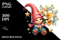 Watercolor Baby Gnome with Freesia, PNG Product Image 2