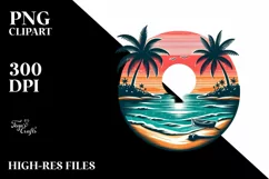 Retro Tropical Beach Sunset | Sublimation | PNG Clipart Product Image 1