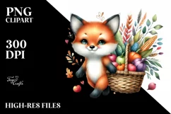 Quirky Baby Fox Autumn Basket Clipart Product Image 1