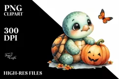 Cute Baby Turtle with Pumpkin, PNG Product Image 3