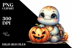 Cute Baby Turtle with Pumpkin, PNG Product Image 3