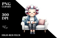 Old Lady Sitting on Sofa with Mug | Clipart Product Image 3