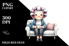 Old Lady Sitting on Sofa with Mug | Clipart Product Image 2