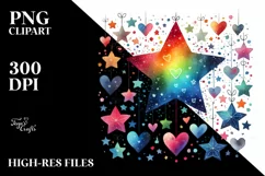 Colorful Digital Star with Hanging Hearts PNG Product Image 2