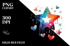 Colorful Digital Star with Hanging Hearts PNG Product Image 2
