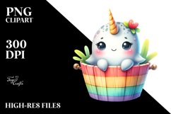 Sweet Baby Narwhal in Wooden Bucket | Clipart Product Image 1