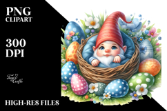 Baby Gnome in Grass with Easter Eggs PNG Product Image 2
