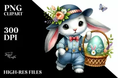 Bunny with Jeans and Hat, Watercolor PNG Product Image 2