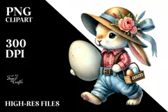 Bunny with Jeans and Hat, Watercolor PNG Product Image 2