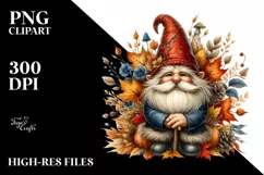 Watercolor Autumn Gnome PNG Product Image 1