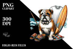 Watercollor Bulldog Sitting in Sand with Surf and Slippers Product Image 2
