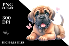 Cute Mastiff with Big Eyes, Watercolor PNG Product Image 2