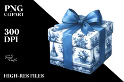 Blue Toile Gift, Elegant PNG Product Image 2