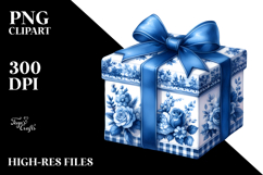 Blue Toile Gift, Elegant PNG Product Image 2
