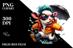 Vibrant Baby Cow Jumping with Cool Haircut PNG Product Image 2