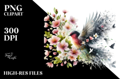 Bird Splashes Spring Flowers PNG Product Image 2