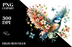 Vintage Bird Half Spring Flowers, Pastel PNG Product Image 2