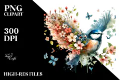 Vintage Bird Half Spring Flowers, Pastel PNG Product Image 2