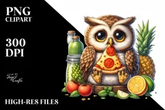 Funny Cute Owl Holding Pizza Slice Clipart Product Image 852