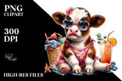 Baby Cow in Beachwear, Digital Watercolor PNG Product Image 2