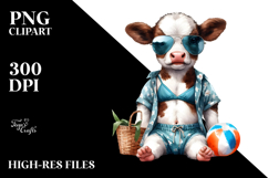 Adorable Baby Cow in Beachwear, PNG Product Image 2