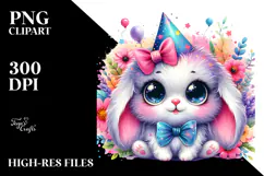 Cute Baby Bunny with Party Hat PNG Product Image 2