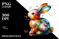Colorful Bunny on Splashy Background, PNG Product Image 2