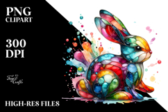 Colorful Bunny on Splashy Background, PNG Product Image 2