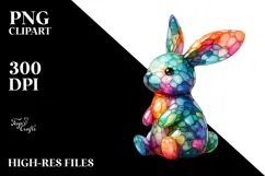 Colorful Bunny on Splashy Background, PNG Product Image 2