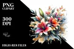Abstract Bouquet with Lily in Gold Foil Clipart Product Image 3