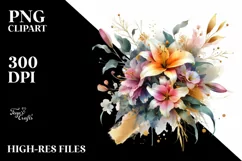 Abstract Bouquet with Lily in Gold Foil Clipart Product Image 3