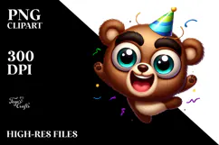 Exaggerated Cartoon Bear with Party Hat PNG Product Image 2