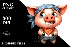 Funny Pig Standing with Bandana | Clipart Product Image 1