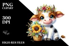 Cute Highland Cow with Sunflower in Basket | Clipart Product Image 3
