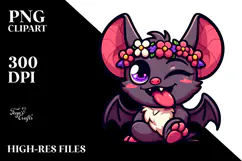 Cartoon Bat with Flower Crown, PNG Product Image 2