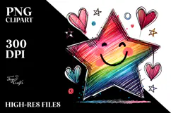 Colorful Smiling Star with Hearts PNG Product Image 2